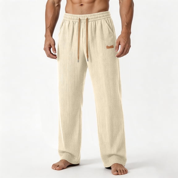 JOANKDMI Men's Casual Pants Relaxed Straight Leg Trousers Vintage Lightweight Lounge Pants with Elastic Waist Drawstring and Pockets for Fall Everyday
