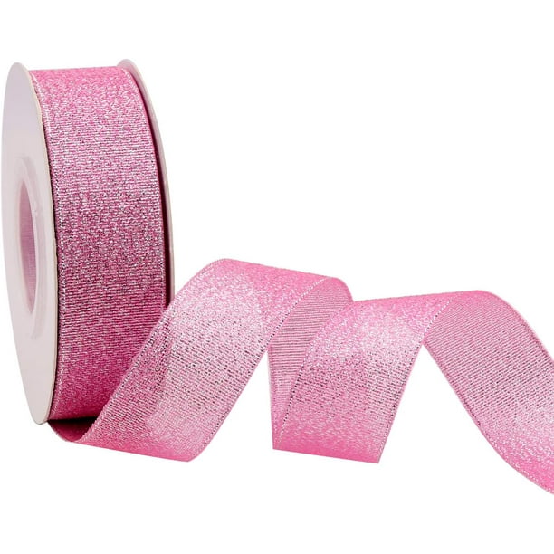 25 Yards Glitter Metallic Ribbon Valentine's Day, 1 Inch Wide Ribbon ,  Sparkly Fabric Ribbon Gift Ribbon Thin Ribbon for Gift Wrapping Wedding  Party (Pink) 
