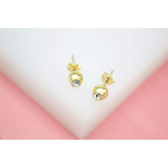 18K Gold Filled Round Stud Earrings With CZ Stone