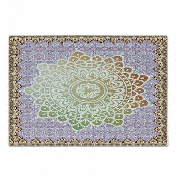 Ethnic Cutting Board, Microcosm Mandala with Floral Petal Forms in Soft Pastel Tone Illustration, Decorative Tempered Glass Cutting and Serving Board, Small Size, Mint Lilac, by Ambesonne