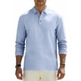 thumbnail image 4 of Generic Mens Linen Henley Shirts Casual Long Sleeve V Neck Polo T-Shirts Button Down Loose Collar Beach Tops, 4 of 7