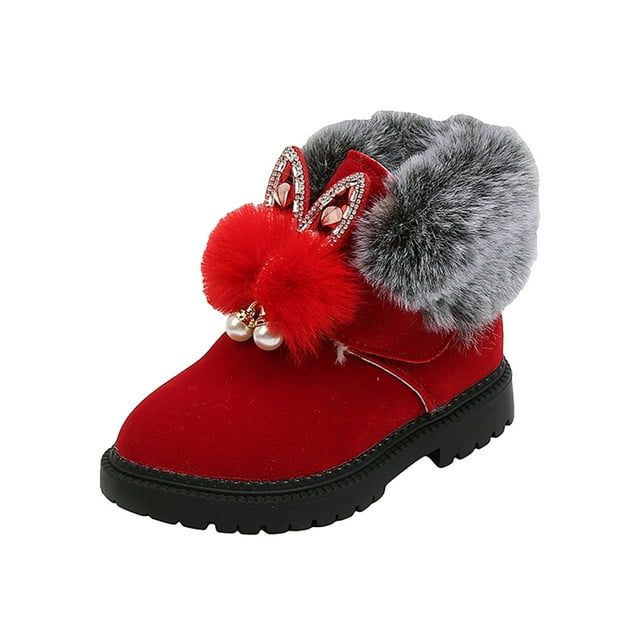 TIEVOSA Chaussures de Princesse pour Filles Enfants Bottes en Coton à Pompon de Mode Bottes de Neige pour 5,5-6 Ans (Rouge)