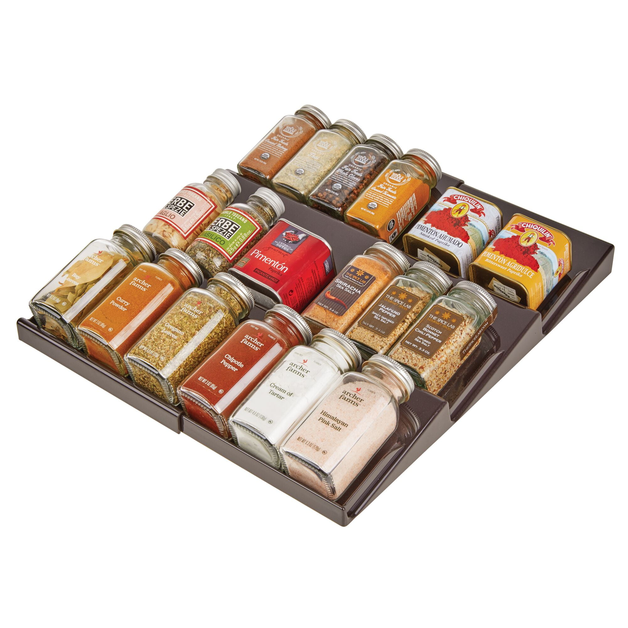 mDesign Expandable Plastic Spice Rack Kitchen Drawer Organizer, 3 Tiers - Bronze