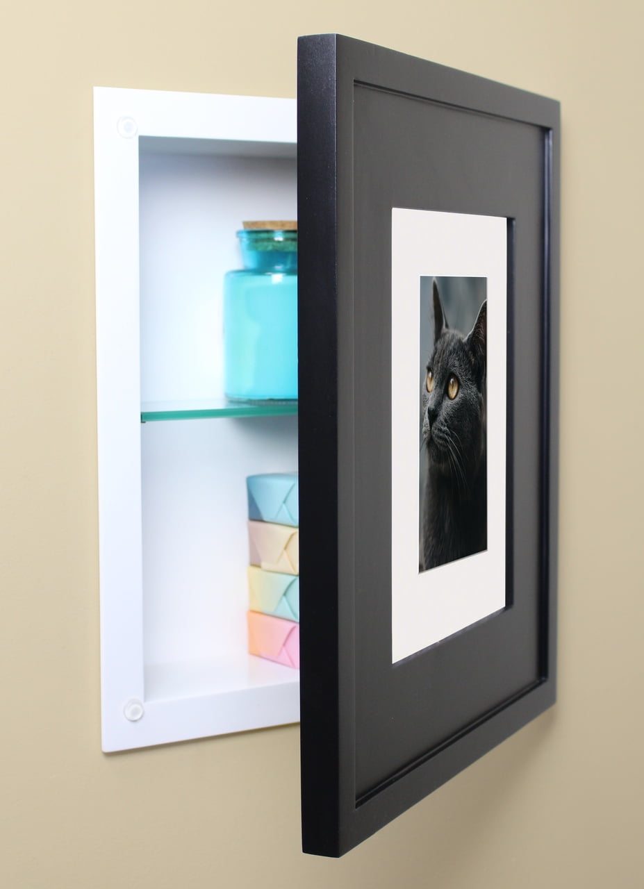 Portrait Black Recessed Picture Frame Medicine Cabinet (11" W x 14" H ...