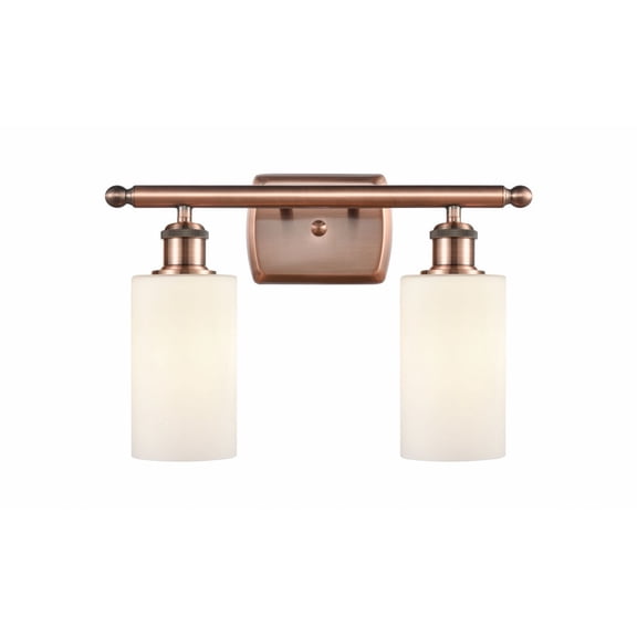 516-2W-AC-G801 Innovations Lighting Clymer - 2 Light Bath Vanity In Art Deco Style-12 Inches Tall and 16 Inches Wide-Antique Copper Finish-Matte White