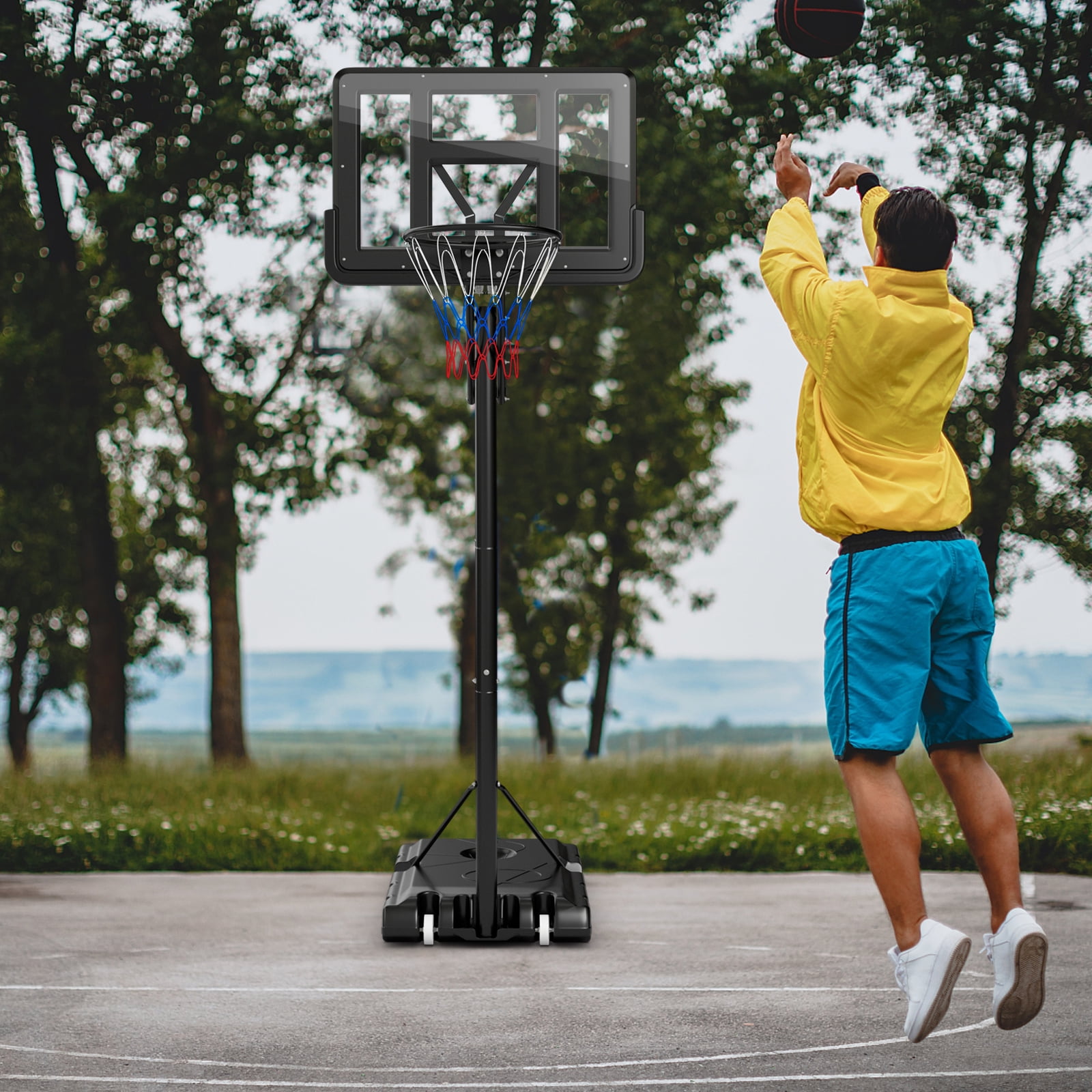 Topbuy Portable Basketball Hoop 8-10FT Height Adjustable Basketball Hoop System w/ 44" Backboard Fillable Base