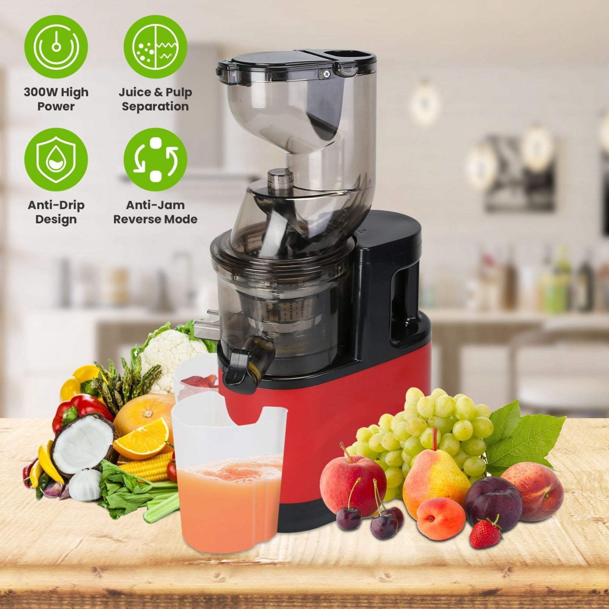 300W Cold Press Juicer Machine - Slow Masticating Juicer for Fruits & Veggies