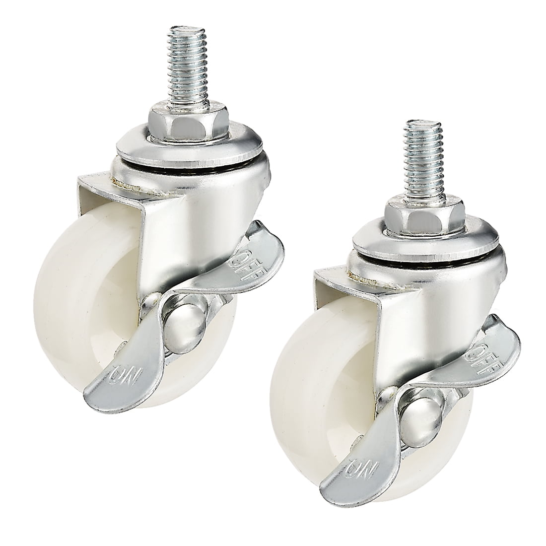 Swivel Casters 1.5' Nylon M8 x 15mm Threaded Wheels with Brake White 2Pcs