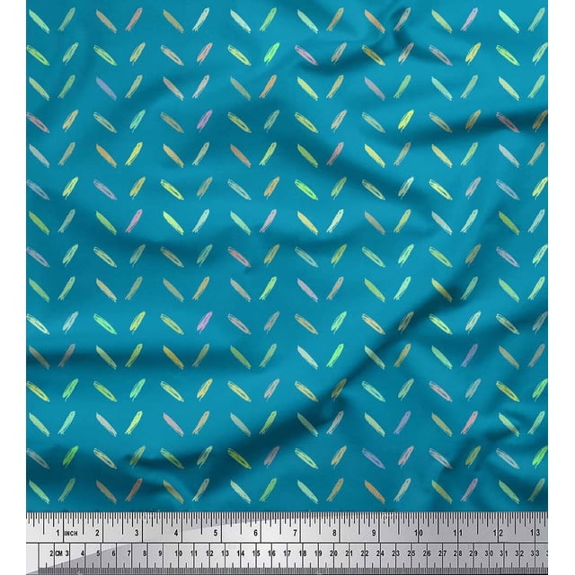 Soimoi Blue Modal Satin Fabric Brush Stroke Abstract Print Sewing Fabric Yard 42 Inch Wide