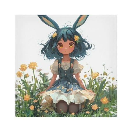 

Napkin Satin Napkin 20*20Inchx1 Kitchen Towel Dinner Plate Towel Decorative Towel Napkin Tea Towel Suitable For Kitchen Table Cartoon Blue Rabbit