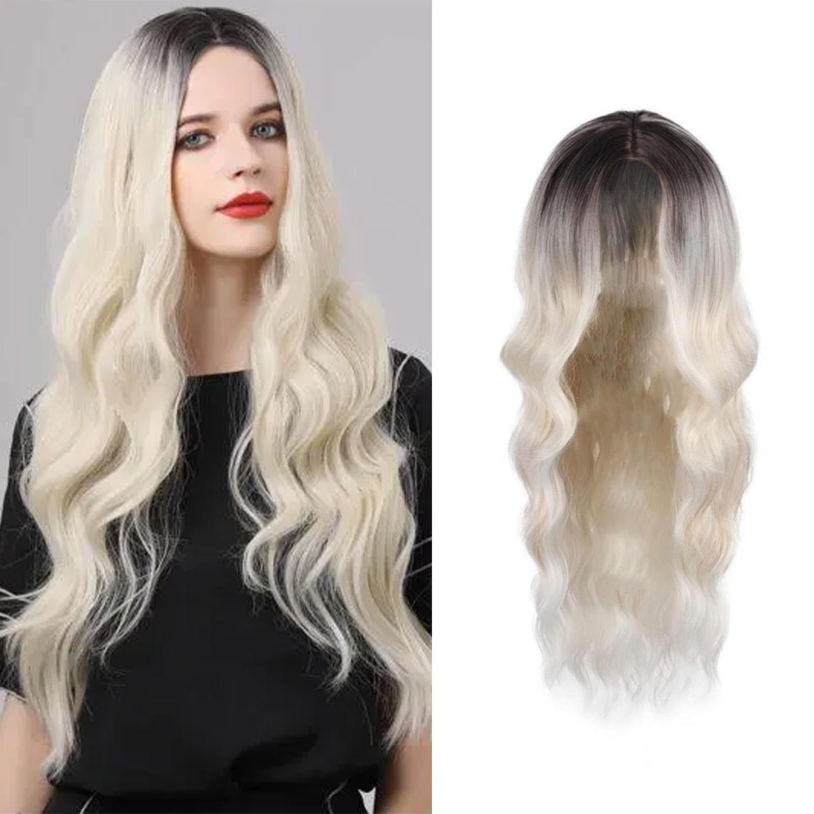 Little Lace Gradual Color Long Curly Hair Wig with Natural Medium Part Wavy Synthetic Headwear for Women