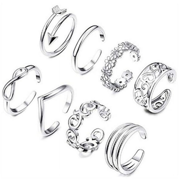 Max Choice Adjustable Toe Rings, Silver, Gold Alloy Fashion Jewelry, 8 pcs