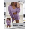 thumbnail image 4 of STARVNC Women Tie Waist Long Sleeve Crop Tank Fleece Cardigan Shorts 3 Piece Sets, 4 of 4