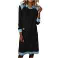 thumbnail image 3 of Sentmoon Robes pour Femmes Robes pour Femmes Robe Unie Décontractée à Manches Longues avec Col à Revers en denim patchwork, Ourlet à Revers, Robe Chandail pour Usage Quotidien et Tenues Décontractées TTG, 3 of 9