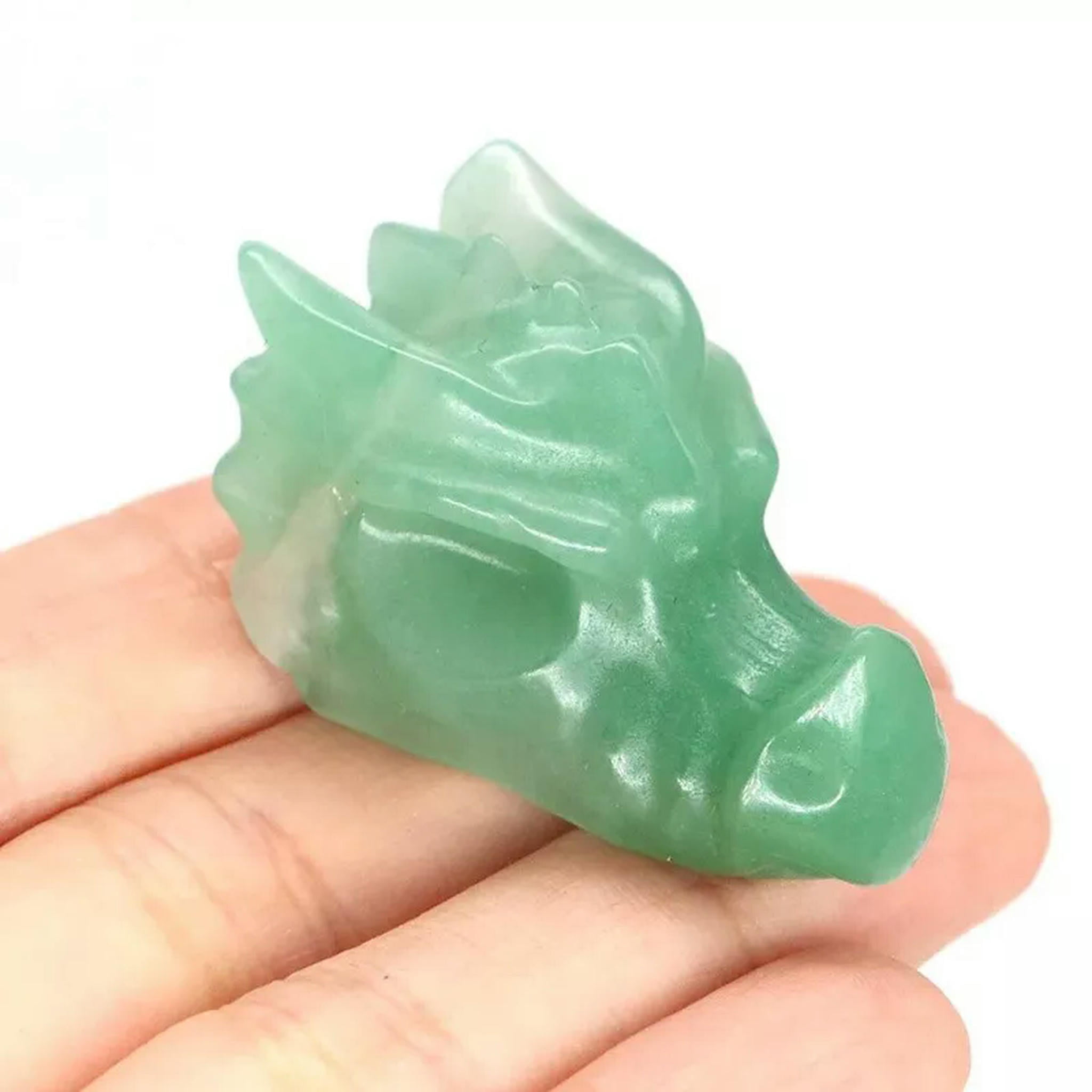 EOEMY 5Pcs Natural Green Aventurine Quartz Crystal Dragon Head Skull Carved Mini Decor