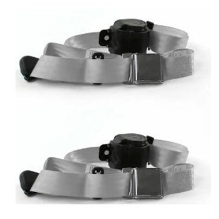 SafeTBoy Airplane 3 Point Gray Retractable Bucket Seat Belt Kit with Bracketry & 2 Belts for 1961-1966 Ford Thunderbird