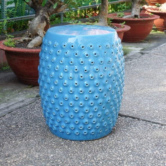 International Caravan Perforated Drum Ceramic Garden Stool