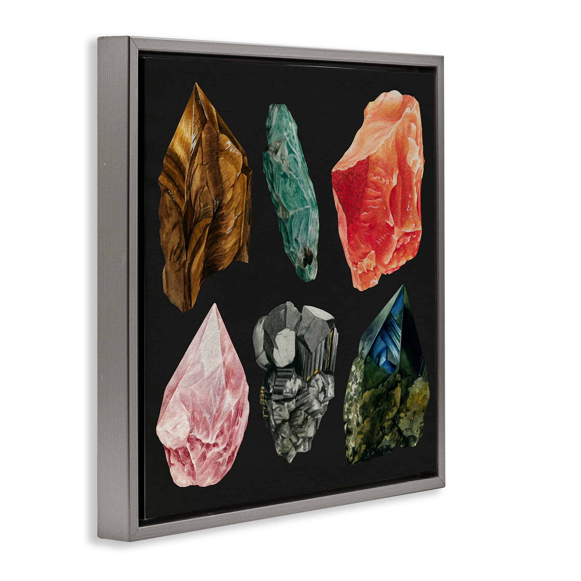 Stupell Industries Natural Crystal Gems STEM Painting Gray Floater Framed Canvas Art Print Wall Art, 25 x 25
