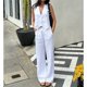 thumbnail image 3 of Clacive-Conjunto de dos piezas de lino blanco para mujer, camiseta sin mangas a la moda, última novedad, pantalones anchos de cintura alta a juego, verano 2024, 3 of 5