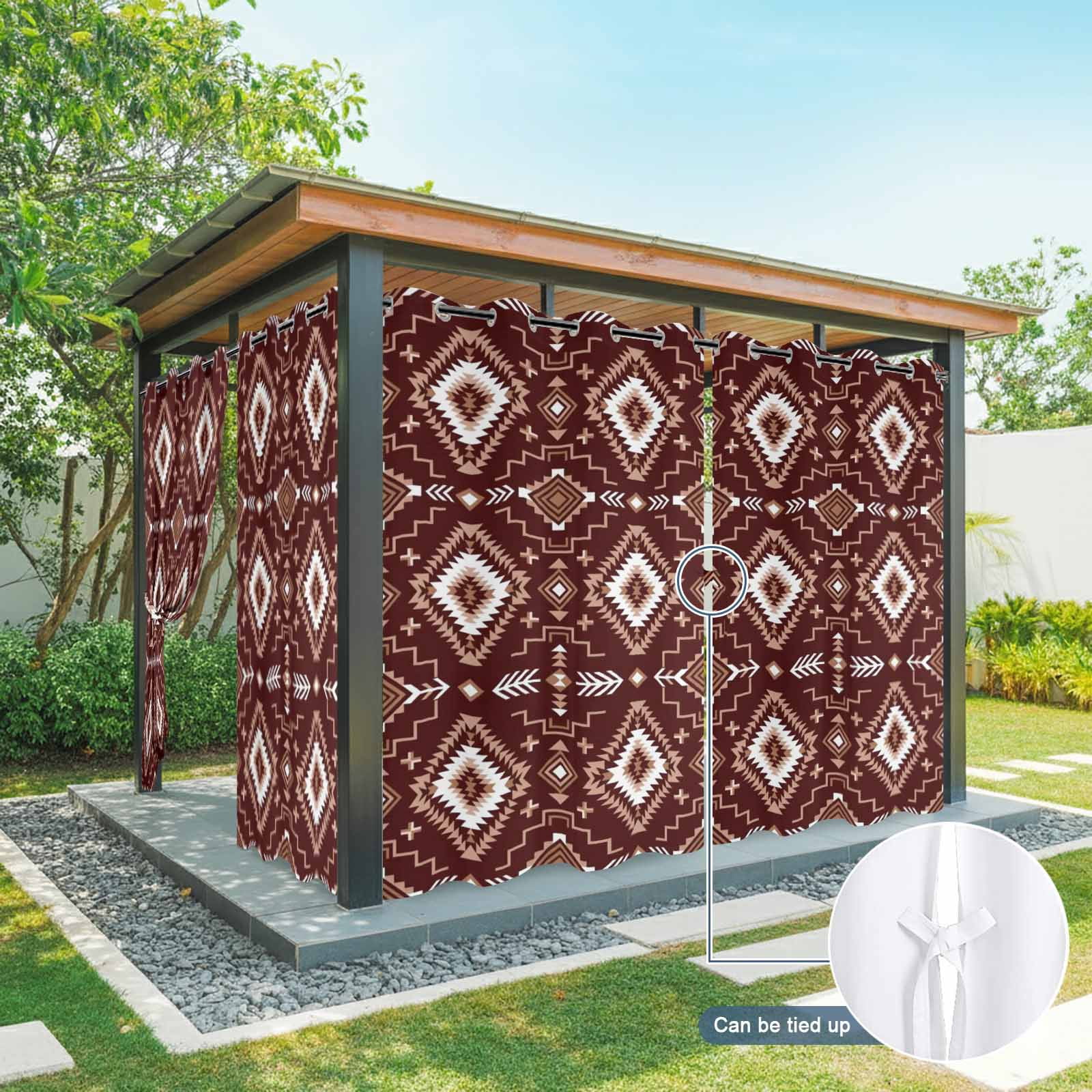 Brown Red Rectangle Outdoor Curtains for Patio, Tribal Retro Classic Geometric Abstract Sunshade Privacy Drapes Grommet Waterproof Outside Curtains for Porch/Cabana/Balcony 54"x 95", 1 Panel