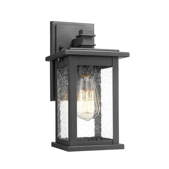 Emliviar Outdoor Wall Sconce, 1-Light Exterior Wall Lantern in Black Finish with Clear Seeded Glass, OS-1803EW1