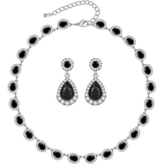 Crystal Bridal Jewelry Set Statement Choker Necklace Teardrop Dangle Earrings Set Rhinestone Wedding Jewelry Set for Women Bride Bridesmaid Jewelry Party Prom Jewelry Set