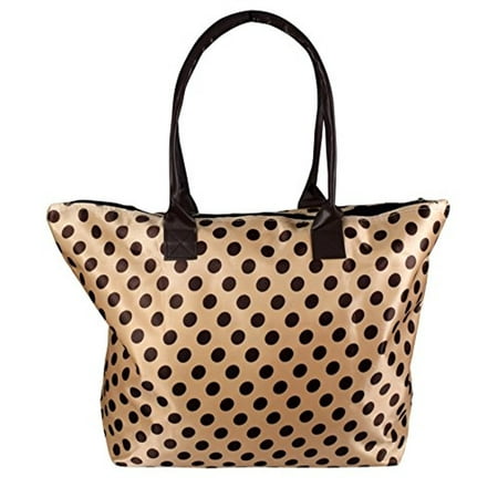Fashion Polka Dot Tote - Peach Couture Womens Beach Fashion Large Travel Tote Handbag Shoulder Bag Purse Polka Dot Beige Brown
