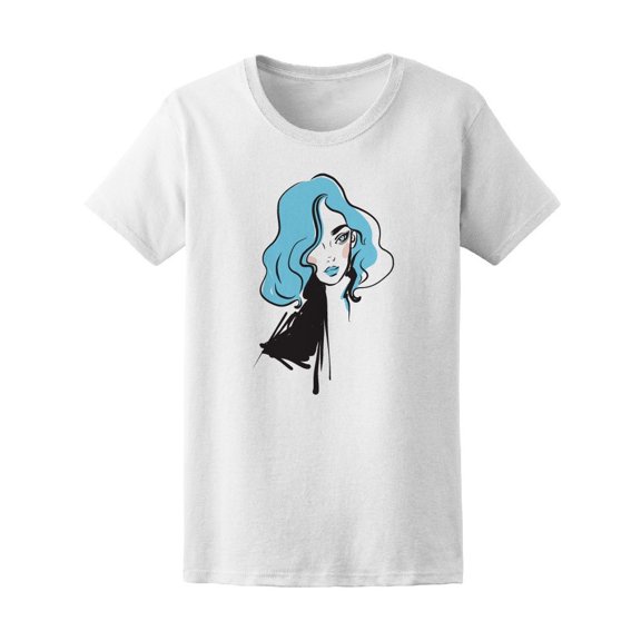 Beautiful Blue Hair Lady Sketch Tee Women's -Image by Shutterstock