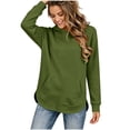 thumbnail image 5 of Inverlee Side Split Curved Hem Pullover Hoodies Solid Drawstring Hood Front Kangaroo Pocket Loose Daily Long Sleeve SweatshirtsArmy Green(S-XXL), 5 of 6
