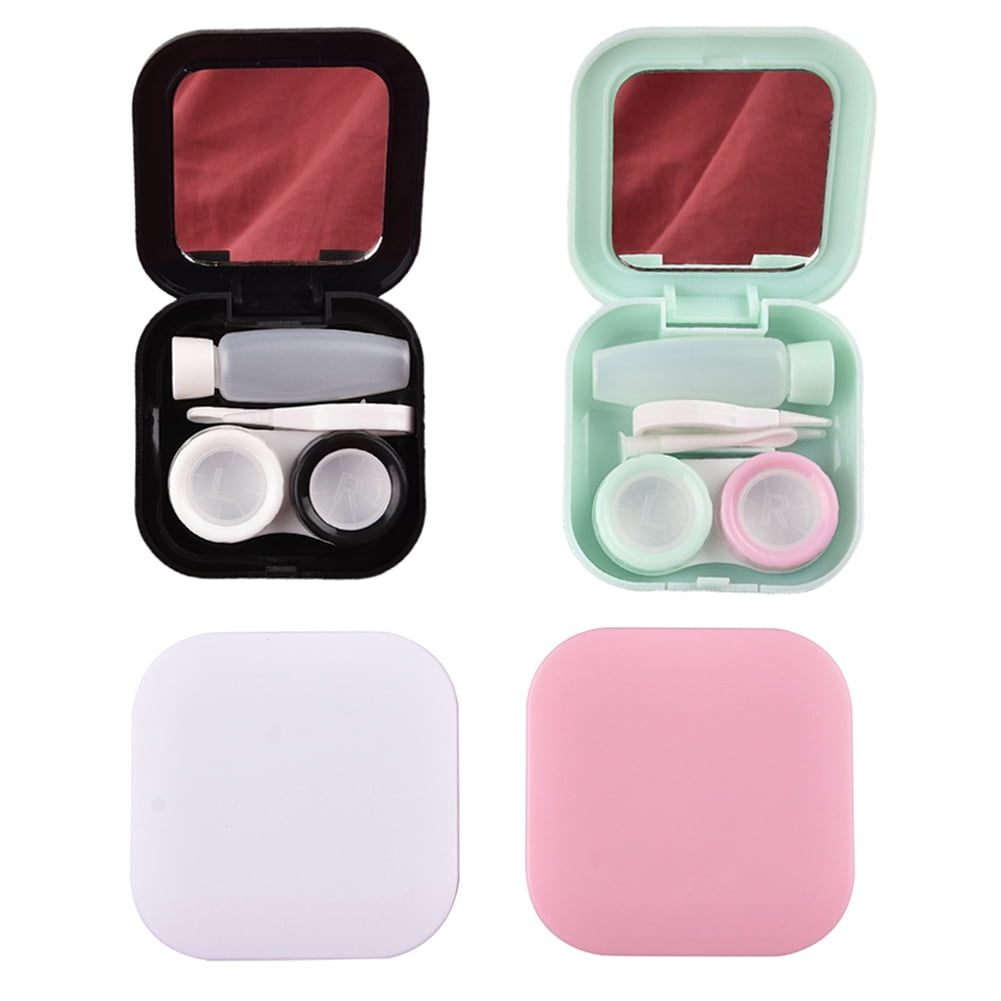 D-GROEE 2Pack Colorful Contact Lens Box Holder Container, Outdoor Mini Contact Lens Soak Storage Kit with Mirror Solution Bottle and Tweezers for Travel&Home