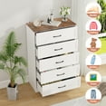 thumbnail image 3 of Vabches Farmhouse 5 Drawer Dresser with Metal Handle, Tall Wood Chest of Drawers for Living Room Bedroom,White Brown, 3 of 9