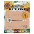 thumbnail image 1 of Great Flowers of Art - Juego de 3 horquillas para el pelo, diseño de girasol de Van Gogh, flor blanca de O'Keeffe y lirio de agua de Monet, 1 of 4