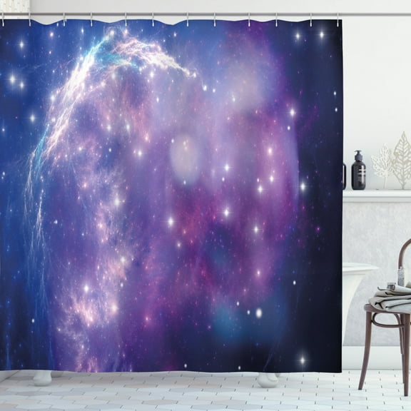 Ambesonne Constellation Shower Curtain, Purple Nebula, 69"Wx70"L, Purple Aqua Dark Blue