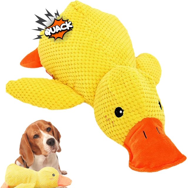 Juguetes para perros de 17,7 pulgadas, el pato calmante amarillo, juguete de peluche para perros, masticadores agresivos, almohadas de peluche para perros Quack Otter, juguetes interactivos de patos