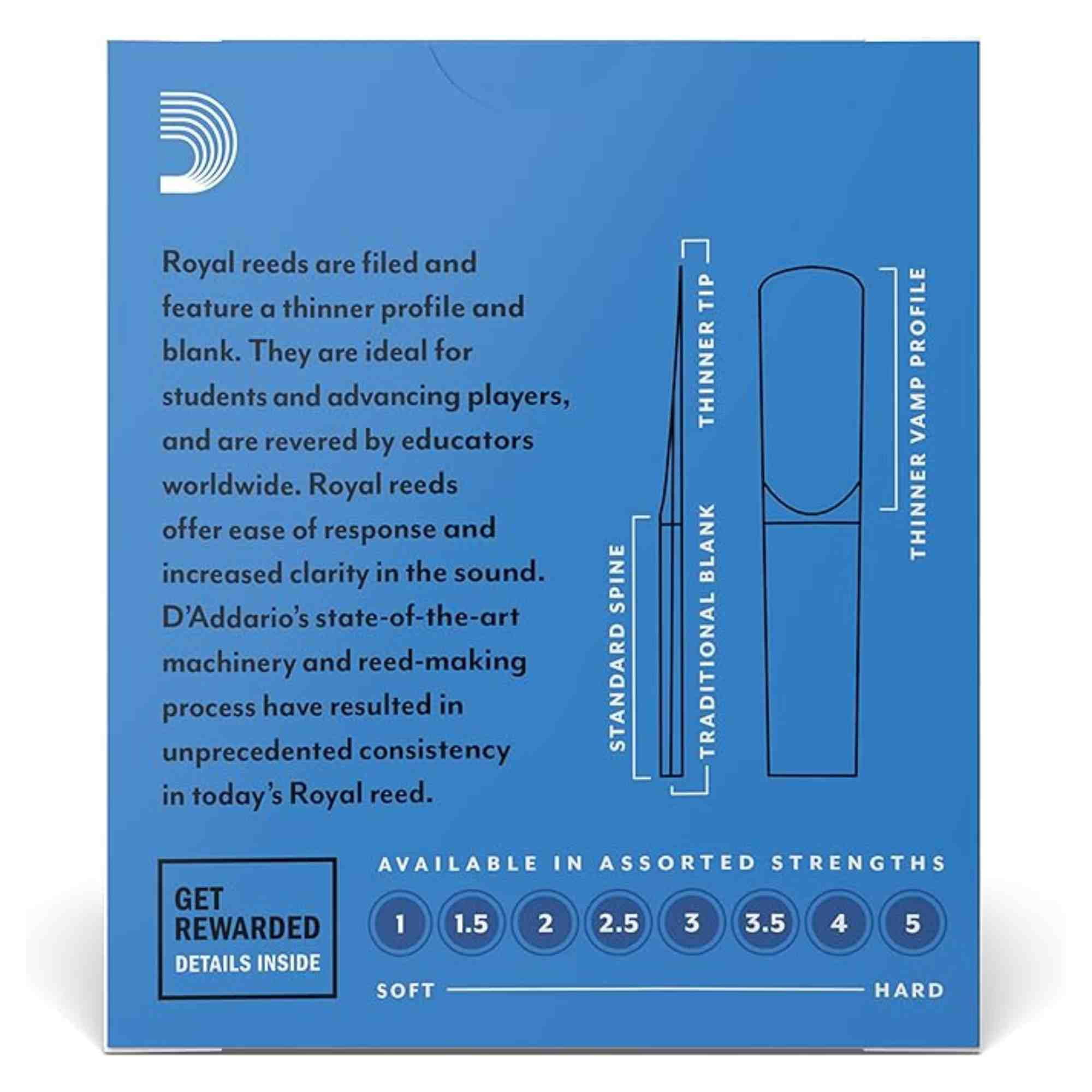 Rico Royal Bb Clarinet Reeds, Box of 10 Strength 1.5