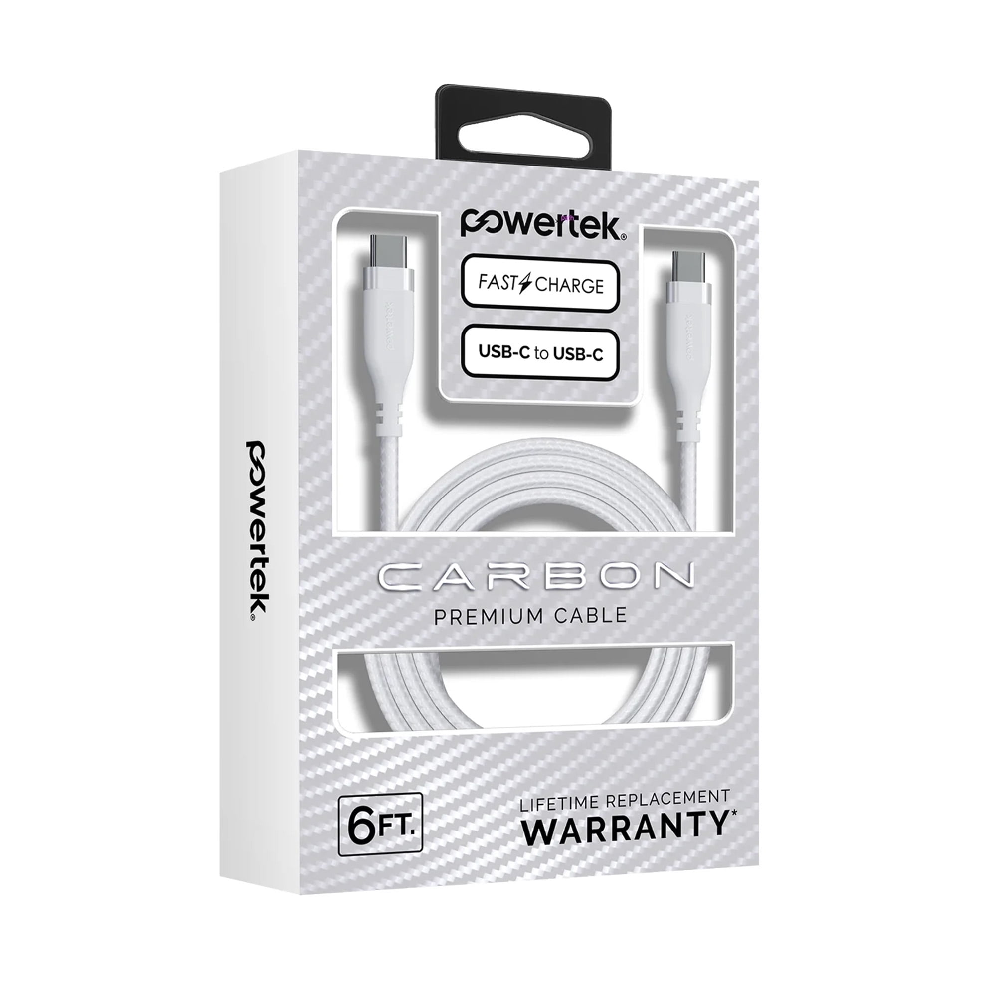 Powertek USB-C to USB-C Fast Charging Cable, 60W, 6 ft, Carbon Design Texture, White