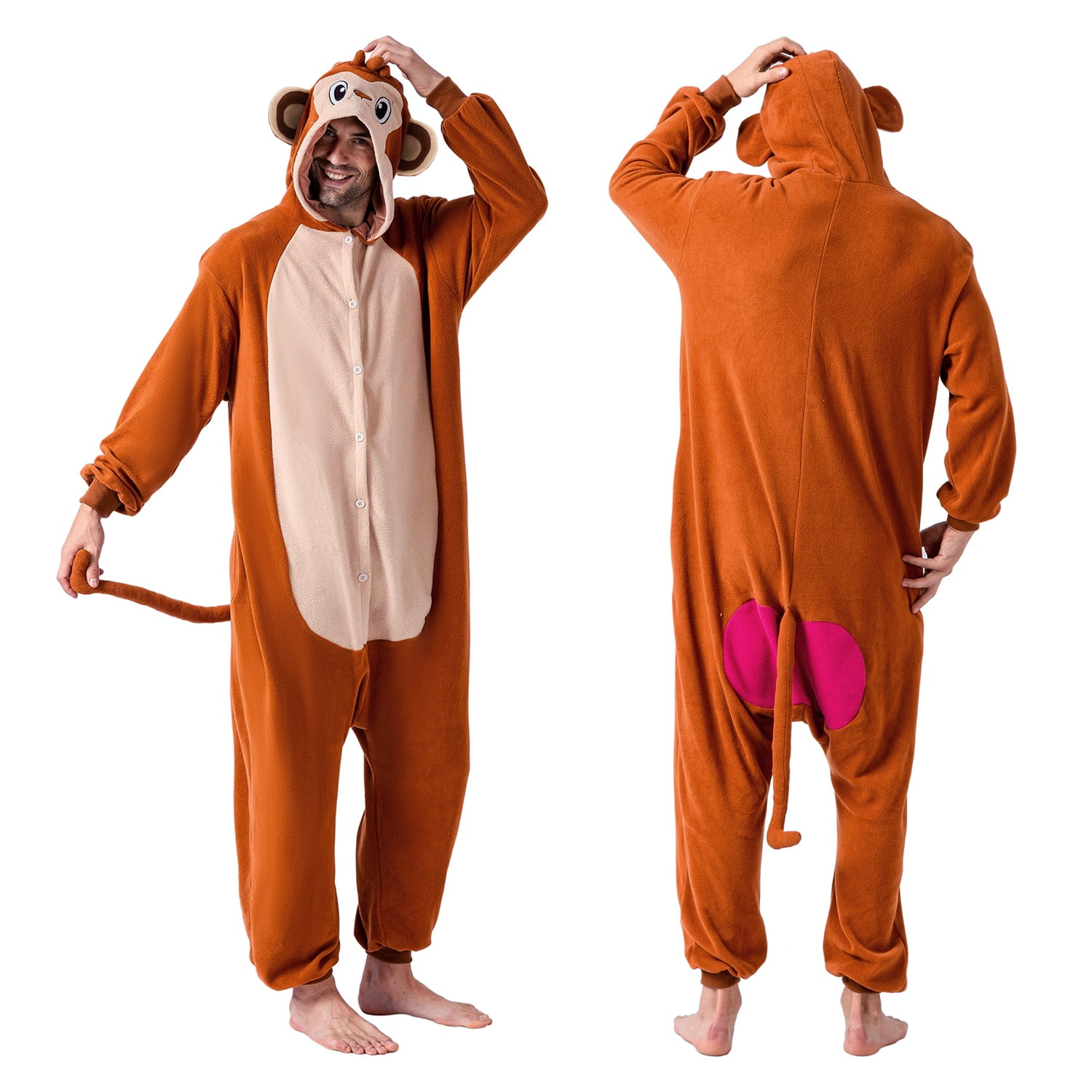 Joyfy Unisex Adult Pajamas Monkey Plush Jumpsuit One Piece Animal