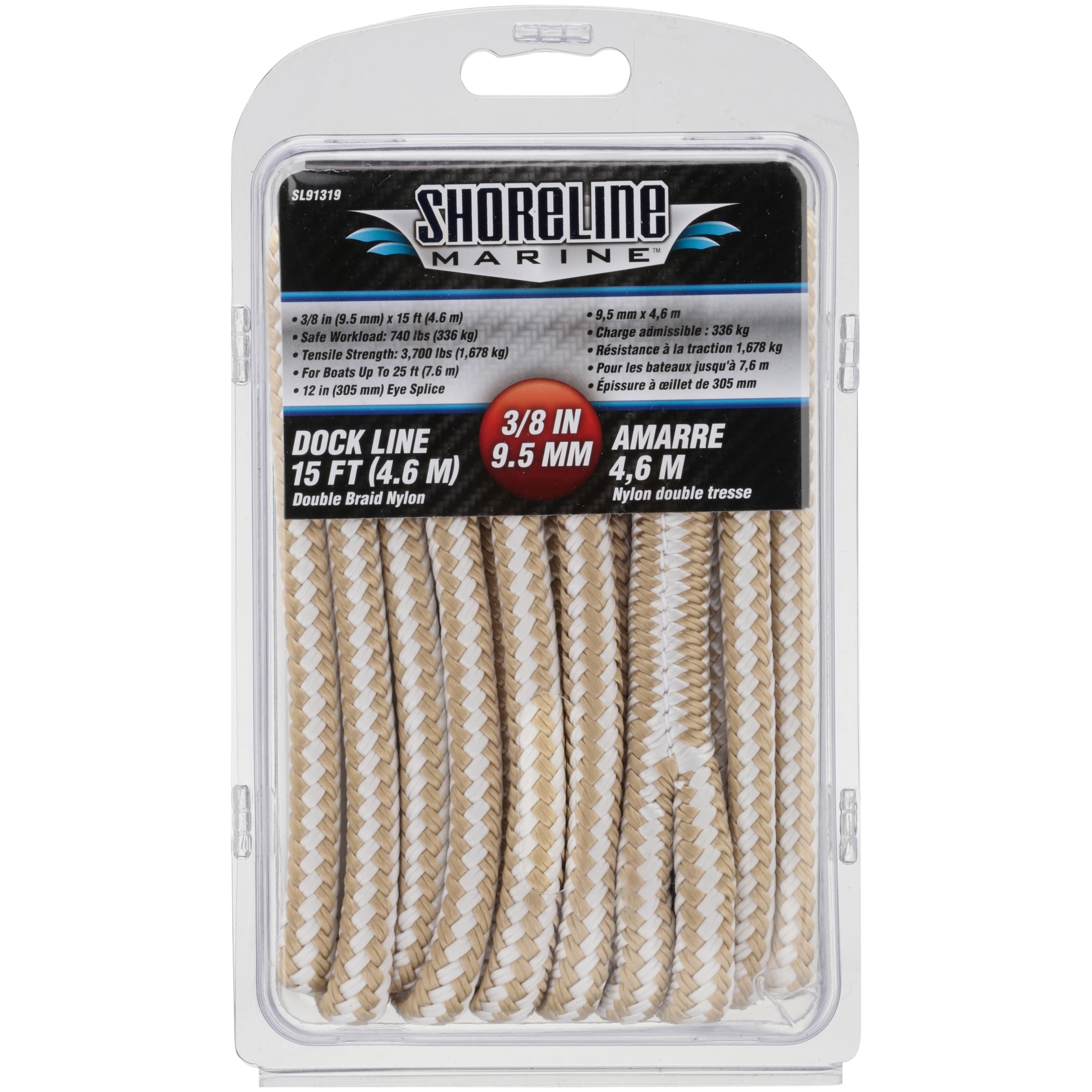 Shoreline Marine Fender Line and Rope Keeper 6 FT 3/8 inch thick braided MFP 