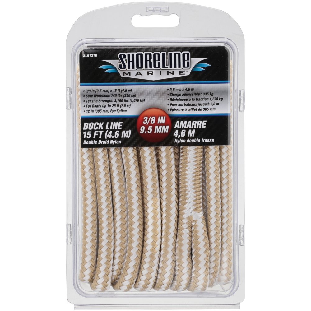 Shoreline marine double braided nylon dock line, gold ...