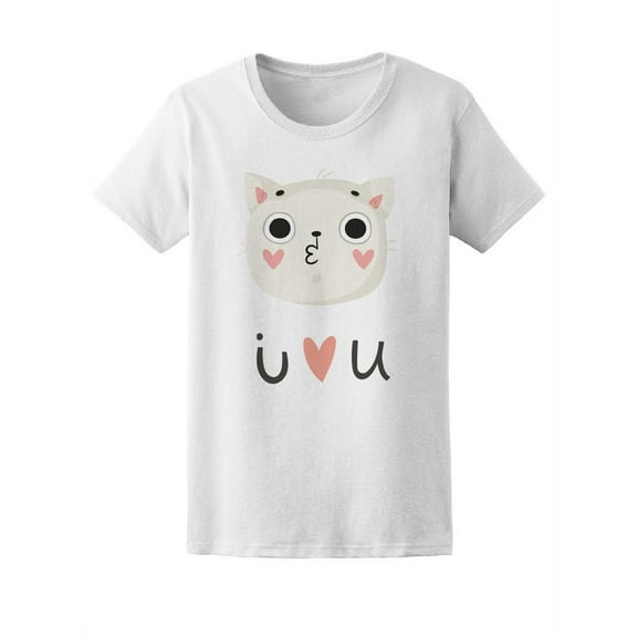Cute Cartoon Pink Cat I Love You T-Shirt Women -Image by Shutterstock, Female XX-Large