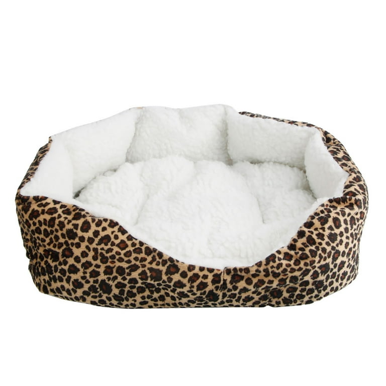 Pet Beds for Small Dogs Soft Cotton Leopard Print Pet Dog Bed for Puppy WRWQ276 S Brown Warm Waterloo Bed Nest with Pad Pet Bed Cushion Mat Liner