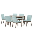thumbnail image 1 of GDF Studio Ballantrae Wood and Fabric 7 Piece Dining Set, Walnut, Mint, 1 of 9