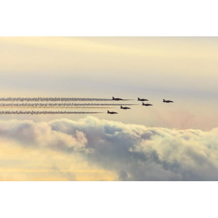 Red Arrows, Royal Air Force aerobatic display team, with colourful sky, England, United Kingdom Print Wall Art By Eleanor