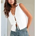 thumbnail image 4 of Women'S Summer Sleeveless Crochet Knit Tie Front Sweater Vest White S, 4 of 7
