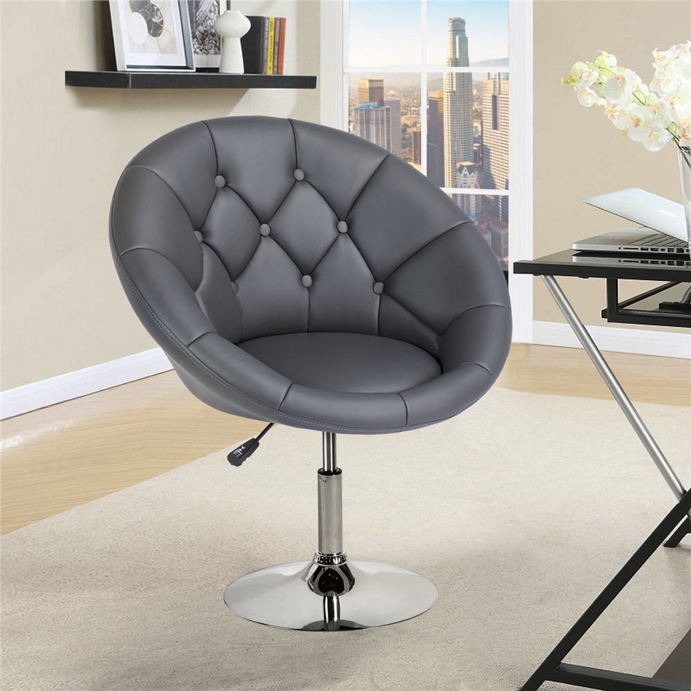Topeakmart Height Adjustable Swivel Tufted Barrel Chair Upholstered Round Back Chair Vanity Chair Dark Gray Walmart Com Walmart Com