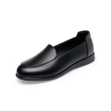 

Ferndule Womens Anti-Slip Flats Walking Casual Leather Shoe Comfort Low Top Shoes Black-Leather 7.5