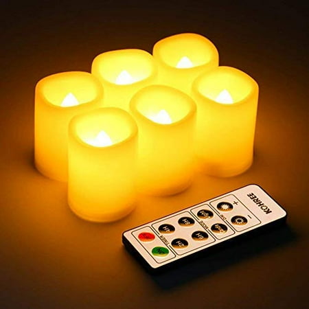 Remote Controlled Led Candles Kohree 6 Pcs LED Flameless Flickering Votive Pillar Candles,Battery Powered Operated Candles with Remote Control and Timer(battery included)Long Bulb Life for 10,000 Hours ()