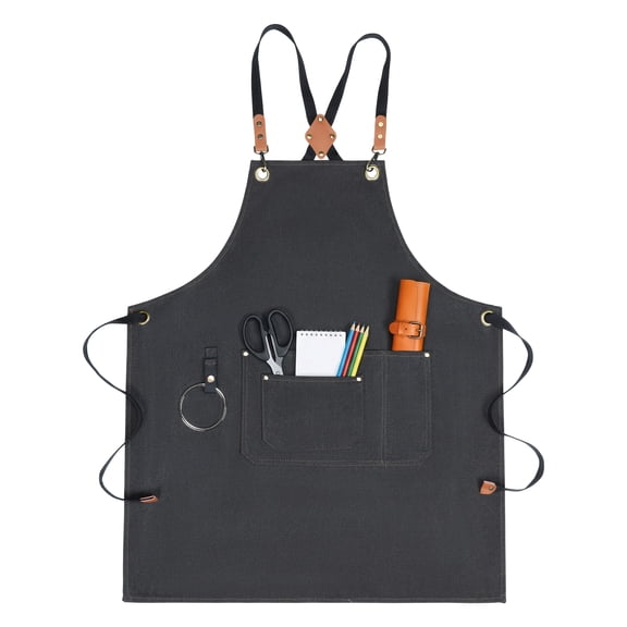 Unique Bargains Adjustable Long Waist Cooking Apron with Pockets 29.4x26.8in Black