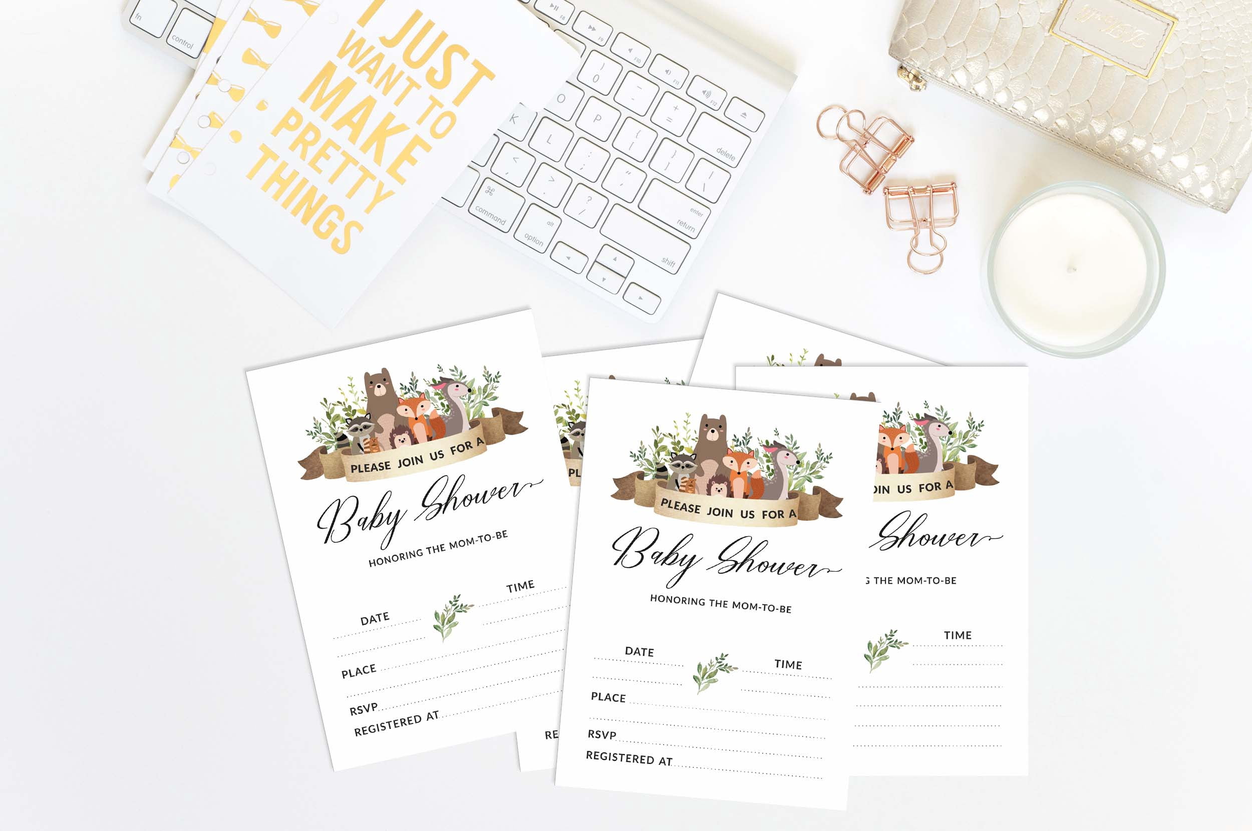 Inkdotpot 30Jungle Animals Baby Shower Invitation Cards Gender Neutral Fill In Blank Invites
