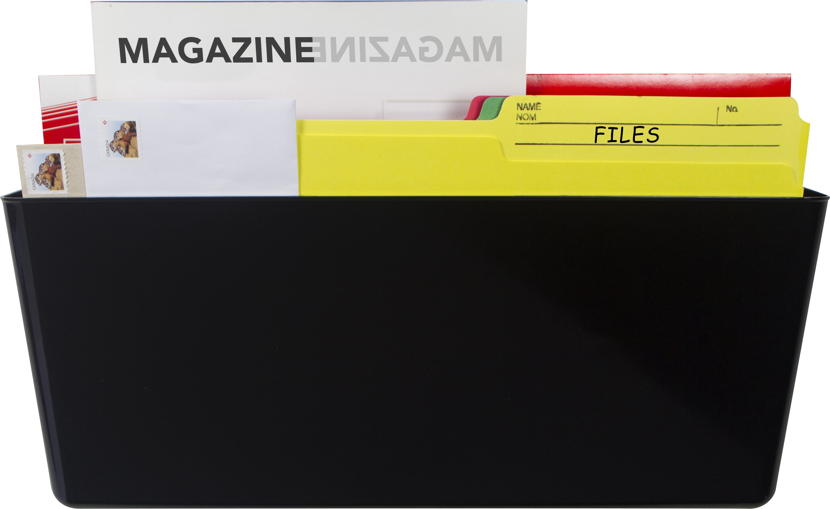 Storex Legal-Size Wall Pocket, Plastic File Organizer, Black, Set of 6, 4-Pack